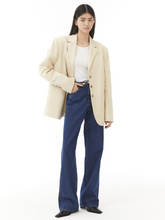 Load image into Gallery viewer, EMKM Signature Semi Wide Denim Pants Dark Blue