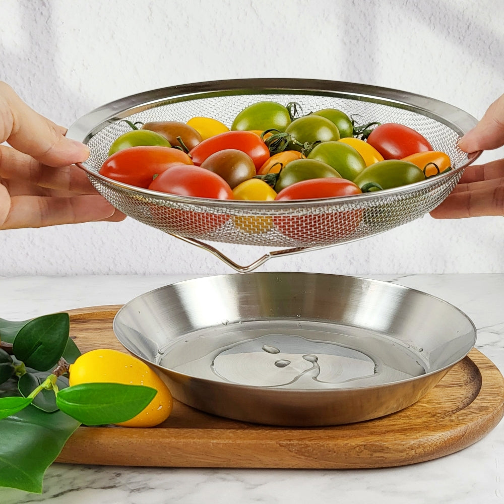 [KITCHEN BLOOMING] Stainless Steel 304 Strainer + Tray Set