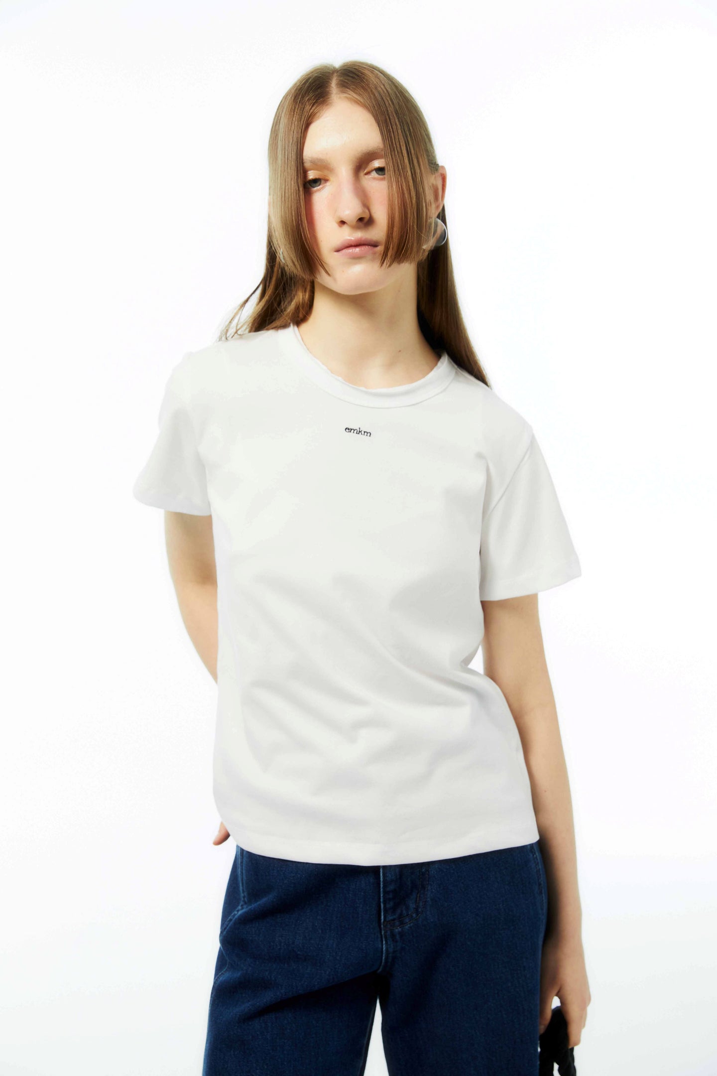 EMKM Supima Curlup Neck Embroidery Tshirts