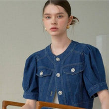 Load image into Gallery viewer, [DK SHOP] Puff Sleeve Cubic Button Cropped Denim Jacket
